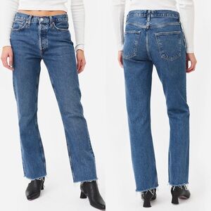 Agolde Medium Blue Mid Rise Raw Hem Relaxed Boot Jeans - 26